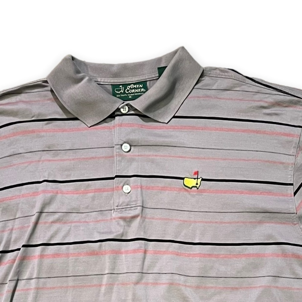 Masters Golf Polo Men’s Medium Amen Corner Pima Cotton Gray Red Striped Vintage